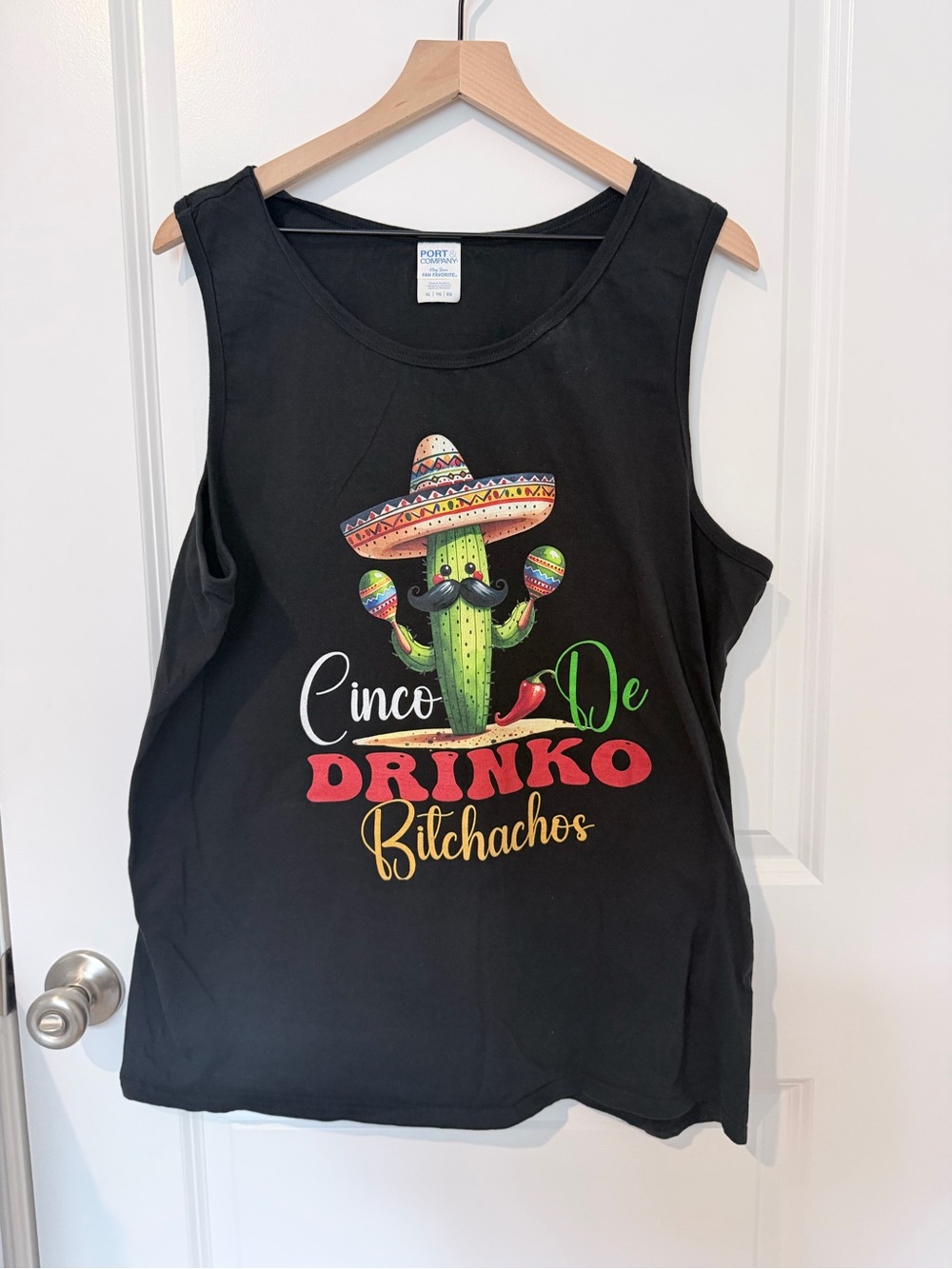 Port and Company Black Tank Top with Colorful Cactus Graphic